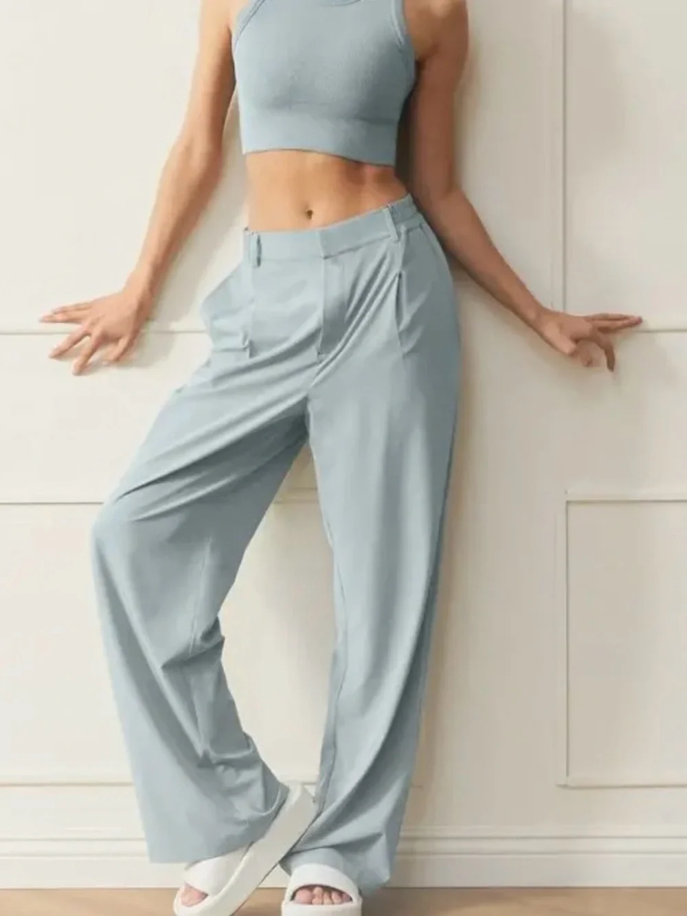 ALO Yoga Light Blue Wide-Leg High-Rise Trousers